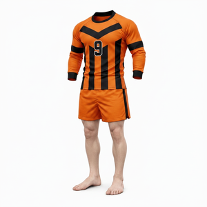 Conjunto de Uniforme de Rugby para Hombre, Rayas Naranja y Negro, Manga Larga, Sublimado, Absorbe la Humedad, Ajuste Atlético, para Todas las Temporadas - Product Image 1