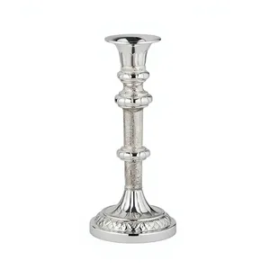 Porte-bougie en métal finition argentée vintage, support décoratif antique pour bougie, centre de table, décoration intérieure - Product Image 2