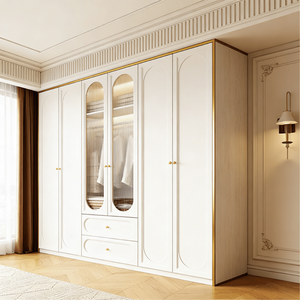 Elegante Armario Moderno de Madera de Caoba con Acabado en Blanco Marfil, Puerta de Vidrio y Dos Cajones, Mueble de Dormitorio de Lujo - Product Image 3