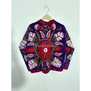 Veste matelassée en velours bleu Fezan Handicrafts avec broderie ouzbèke, doublure en coton, séchage rapide, style bohème chic pour femmes - Product Image 6