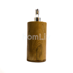 Natural Teak Wood Handmade Medium Size Soap Dispenser Sustainable Solid Wood Cylinder Liquid Lotion <b>Pump</b> Bathroom Accessory - Product Image 1