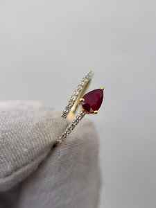 Bague en rubis naturel spécial, taille poire, vintage, argent sterling 925 plaqué or 14 carats, bijoux de fiançailles pour femmes - Product Image 5