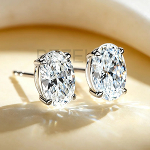 Pendientes de Diamantes Cultivados en Laboratorio con Corte Ovalado BENELIS, Oro Blanco, Joyería Clásica para Mujer, Venta al Por Mayor - Product Image 2