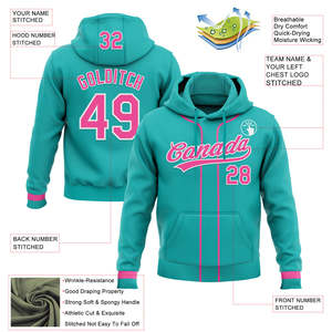 Sudadera con Capucha Personalizada de Béisbol en Verde Azulado y Rosa, con Costuras a Medida, Sublimación para Equipos Deportivos, Unisex - Product Image 6