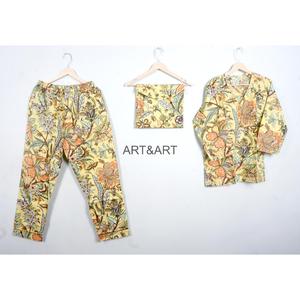 Conjunto de pijama de algodón con estampado floral para mujer, ropa de dormir informal de manga larga con cuello en V, pantalones hasta el tobillo, cintura elástica, temporada de primavera - Product Image 1