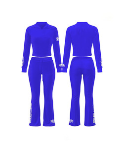 Conjunto de camiseta y leggings para mujer de poliéster y elastano de alta calidad, 220 GSM, azul, corte ajustado, con logo estampado. Conjuntos para mujer. - Product Image 1