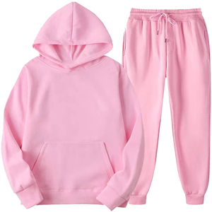 Nouveauté en promotion : Ensemble sweat à capuche rose pour homme, couleur unie, décontracté, pour l'automne, 100 % coton - Product Image 1