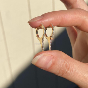 925 <b>Silver</b> Spike <b>Huggie</b> Earrings with Simulated Diamond Pave Round Cut Party Wear Clip-On Lock <b>Huggie</b> Hoop Fine <b>Earings</b> Set - Product Image 3