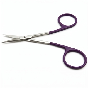 Tijeras Oftálmicas Quirúrgicas Rectas de Acero Inoxidable con Recubrimiento Morado Micro TC Iris de 4.5 Pulgadas, Afiladas, Instrumento CE - Product Image 3