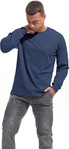 T-shirt à manches longues pour homme, col rond, couleur unie, décontracté, tricoté, 100% coton, coupe classique, design uni - Product Image 4