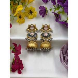 Fashion Gold Plated Alloy Drop Earrings-Siddhi Kashmiri Jhumka Indian Ethnic Women's Artificial Jewellery - Product Image 6