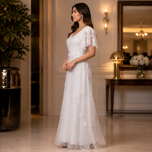 Luxury White Floral Embroidered Maxi Dress Elegant V Neck Lace Evening Gown Wedding Party Formal Bridesmaid Long Dress for Women - Product Image 2