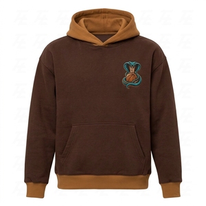 Sweat-shirt à capuche marron pour homme avec logo de serpent brodé contrastant et poche kangourou - Product Image 1