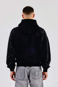 2026 Streetwear Sweat à capuche pour homme personnalisé en molleton French Terry, entièrement imprimé, orné de strass, coupe carrée courte, avec fermeture éclair intégrale et capuche intégrale - Product Image 3