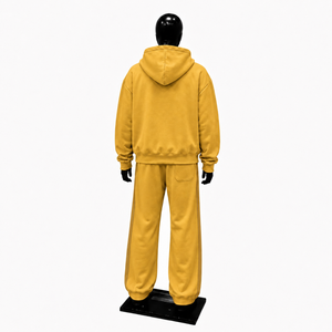 Survêtement à capuche doré, fermeture éclair intégrale, décontracté, couleur unie, 100% coton, respirant, coupe ample, pour l'automne, mode détente, soldes - Product Image 2