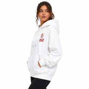 ZULF INDUSTRY Sweat à capuche blanc pour femme 100 % coton tricoté respirant écologique coupe classique logo brodé sur le devant décontracté hiver - Product Image 4