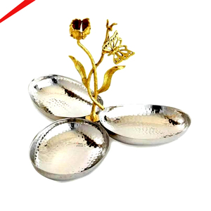 Juego de Tazones de Metal de Lujo con Diseño de Hojas y Asa en Forma de Árbol, Servidor de Aperitivos de Tres Secciones, Bandeja Decorativa para Frutos Secos, Premium - Product Image 3