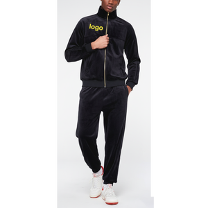 Conjunto Deportivo de 2 Piezas de Alta Calidad, Estilo Urbano, con Logotipo Bordado Personalizado, Chaqueta con Cremallera y Pantalones Jogger, Chándal de Terciopelo Brillante para Hombre - Product Image 1