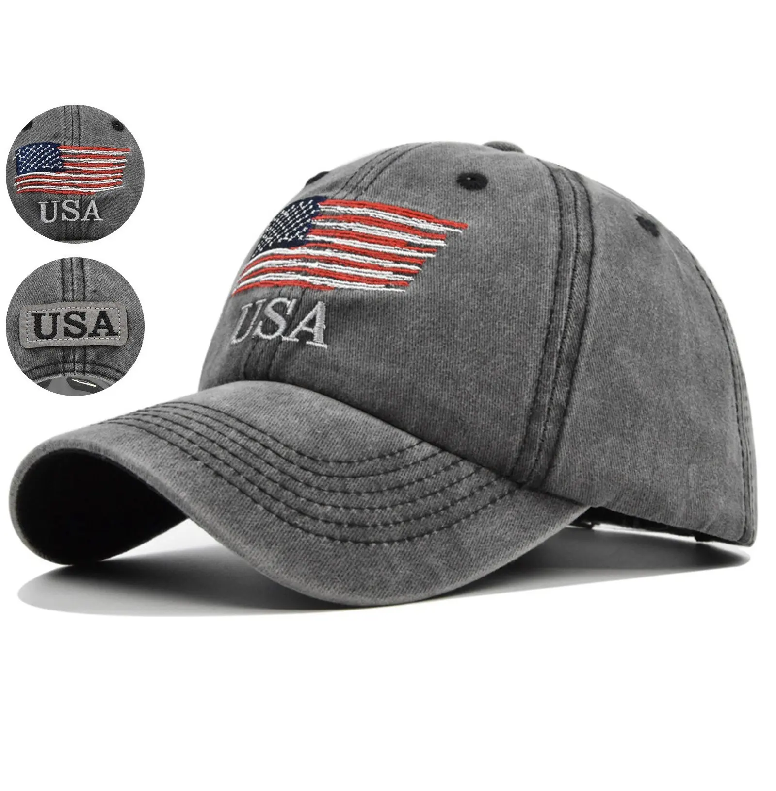 หมวกธงชาติอเมริกาสำหรับผู้ชายผู้หญิงวัยรุ่น,หมวกแก๊ปเบสบอลปักลายธงชาติอเมริกาแบบกำหนดได้เอง
