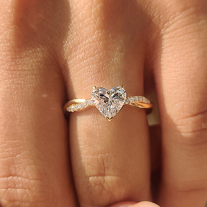 Bague de fiançailles en or avec diamant en forme de cœur de qualité supérieure, sertie pavé torsadé, bijoux de mariée de laboratoire, fournisseur en gros - Product Image 3
