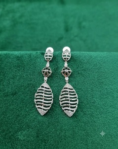 Leaf Motif Elegant American <b>Diamond</b> Tiered Dangle <b>Earrings</b> Stylish Leaf Drop <b>Earrings</b> Party Wear Fashion <b>Earrings</b> For Receptions - Product Image 6