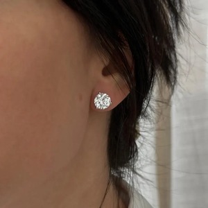 6 Carat Round Brilliant Lab Grown Diamond Stud <b>Earrings</b> 14k/18K White <b>Gold</b> Push <b>Back</b> Screw <b>Backs</b> Dainty Trendy IGI Certified - Product Image 1