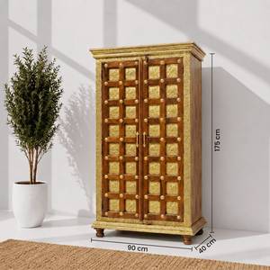 Mueble de Almacenamiento para Sala de Estar de Estilo Indio Tradicional con Puertas Dobles de Madera, Puertas con Paneles Elevados y 4 Estantes, Acabado Antiguo - Product Image 4