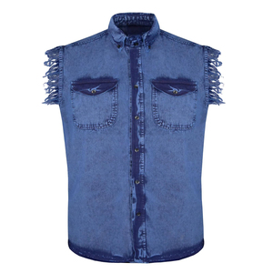 Camisa de Mezclilla sin Mangas Transpirable Personalizada para Hombre, Azul, de Algodón Lavado, con Logotipo Frontal, para Todas las Temporadas, Estilo Motociclista - Product Image 5