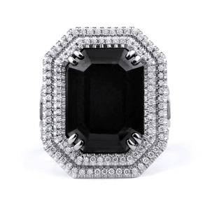 Vintage Cocktail <b>Ring</b> With <b>Emerald</b> Cut Onyx 925 <b>Silver</b> Rhodium Plated Women's Engagement <b>Ring</b> Geometric Design - Product Image 3