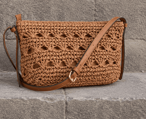 Bohemian Crochet Crossbody Bag Summer Style Flap Closure Women's <b>Mini</b> Bag Tan Woven Shoulder Purse - Product Image 1