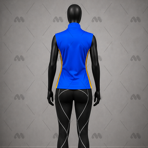 Chaqueta deportiva de yoga azul sin mangas con cremallera, transpirable, ajustada, de nailon y spandex, para mujer, que absorbe el sudor. - Product Image 4