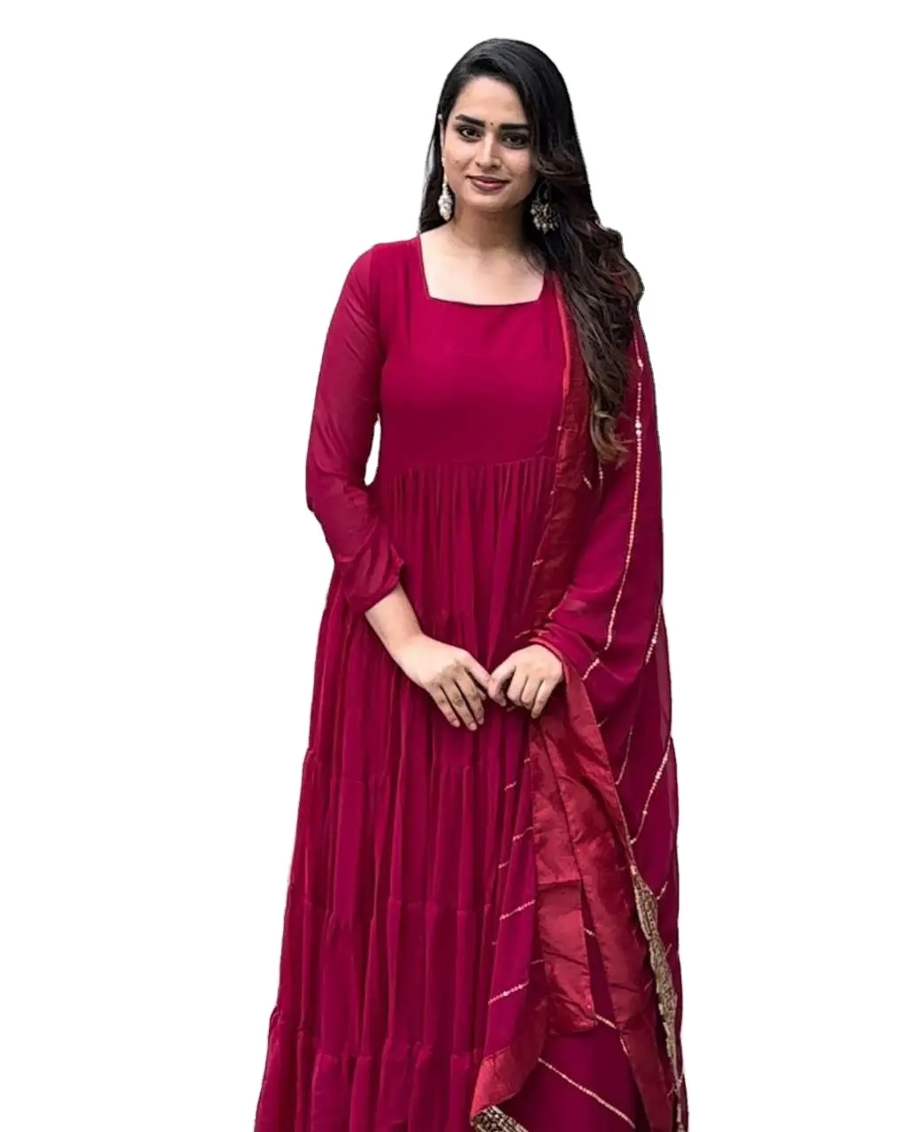 Modische Mode für Damen langes Chinon Seide Anarkali besticktes Kleid mit Pailletten Stickerei Party Outfit für Damen