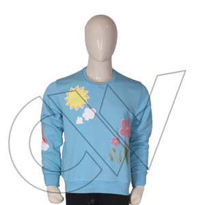 High Quality <b>Women's</b> Light Blue Crew Neck Cotton <b>Fleece</b> Sweatshirt Front Printed Breathable Quick Dry Full Sleeve Regular Fit - Product Image 2