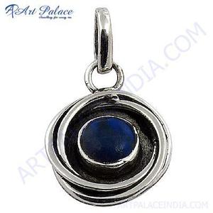 A 925 Sterling Silver <b>Lapis</b> <b>Lazuli</b> Pendant Bezel Setting Minimalist Unisex Everyday Wear Jewelry From Rajasthan - Product Image 2