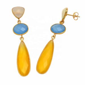 Pendientes Clásicos Hechos a Mano en Plata de Ley 925 con Calcedonia Amarilla Brillante, Joyería de Moda para Fiestas, Bodas y Regalos - Product Image 2