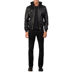 Veste en cuir noire à capuche pour homme, fermeture éclair sur le devant, coupe slim, style motard, pour l'automne - Product Image 1