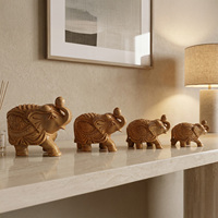 Ensemble de statues d'éléphants en bois de Sheesham faites à la main, figurines d'animaux décoratives pour la maison, le salon, la chambre, le bureau