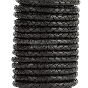 Black Matt 5mm Bolo Braided Leather Cord Real Cowhide Round <b>Rope</b> for Large Statement Necklaces and High End DIY Jewelry Findings - Product Image 5