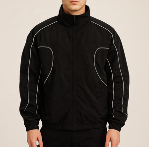 Custom Zip up Embroidered Logo Retro Nylon <b>Track</b> <b>Jacket</b> With Piping Blank Softshell Outdoor <b>Jacket</b> Windbreaker Men - Product Image 2