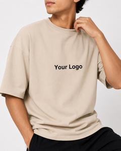 T-shirt en coton surdimensionné pour homme, tendance du moment, col rond, manches courtes, jersey, coupe décontractée, avec logo personnalisé imprimé sur le devant - Product Image 4