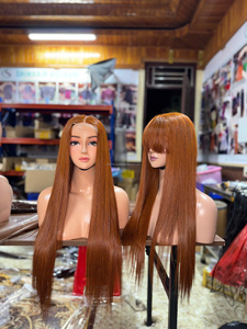 Nouvelle perruque 2026 en cheveux humains bruts vietnamiens SDD, couleur gingembre orange 350, lisse baguette, avec frange, HD sans colle, fermeture en dentelle 2x6 - Product Image 4