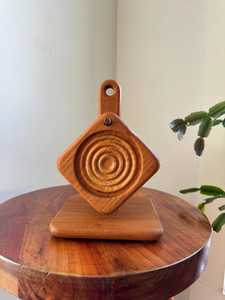 Handcrafted Brown Vintage Teak Wood Coaster <b>Set</b> with Stand — 6 Pieces| Quiet Luxury Sculptural <b>Desk</b> Decor | Japandi Functional - Product Image 2