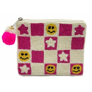 Porte-monnaie à motif à carreaux cœur rouge, perlé avec fermeture éclair, mini pochette d'épargne pour espèces, cartes et maquillage, pochette cadeau - Product Image 4