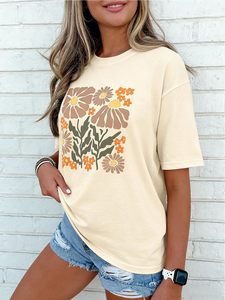 Camiseta gráfica para mujer, 100% algodón, camiseta estampada DTF, camisetas con cuello redondo, camisetas holgadas de manga corta para verano, cómodas - Product Image 5
