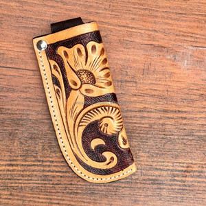 Gaine de couteau de poche pliante usinée à la main en cuir véritable marron Design floral activités occidentales de plein air accessoires de chasse - Product Image 6