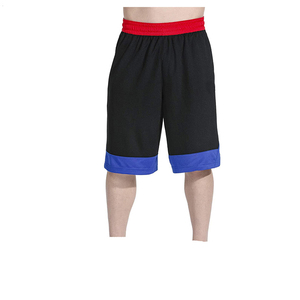 Shorts Bermuda pour homme, couleur noire, avec ceinture rouge et ourlet bleu, style sportif à séchage rapide, taille élastique - Product Image 6