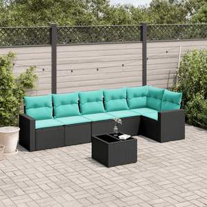 Ensemble de canapés de patio en polyrotin noir avec coussins, 7 places, mobilier d'extérieur, style contemporain, design moderne - Product Image 3