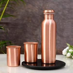 Hammered Texture Pure Copper Water <b>Bottle</b> With Glass Gift Sets Customizable Packaging Wholesaler Price - Product Image 4