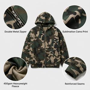 Men's Camouflage Hooded Sweatshirt Oversized Fit Regular Sleeve French Terry Casual Style Winter Wear 100% Cotton Breathable - Product Image 2