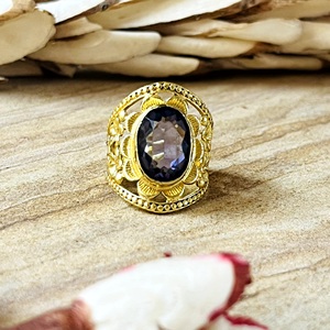 2026 Latest Design Boho Floral Amethyst <b>Ring</b> Tribal Brass <b>Rings</b> Women 18k Gold Plated Filigree <b>Statement</b> Jewelry Wholesale/OEM - Product Image 1